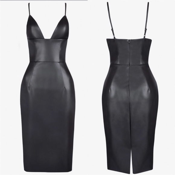 Heiress Beverly Hills Vegan Leather Plunge Midi Dress - Picture 2 of 12
